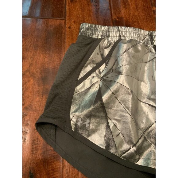 Under Armour Green & Silver Metallic Athletic Running Shorts, Size Medium - Picture 2 of 7